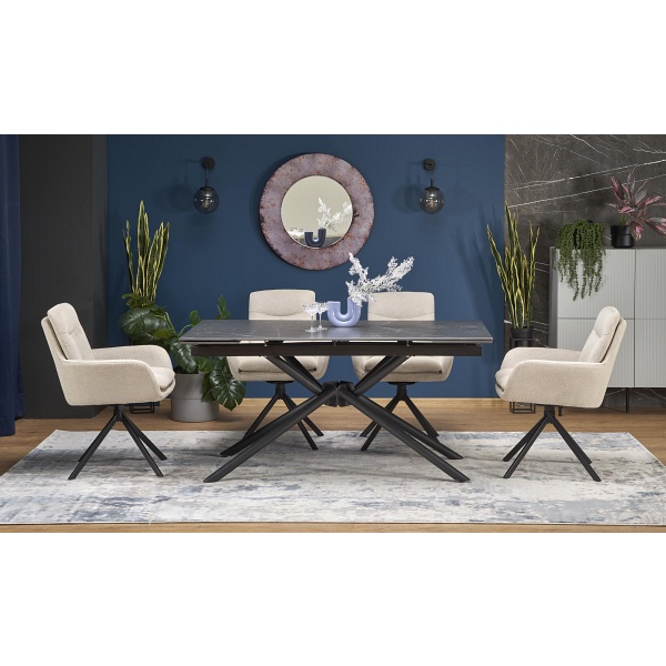 Stół VITORINO rozkładany, blat - czarny marmur, nogi - czarny - Halmar