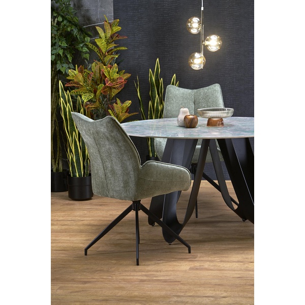 Stół GIOVANI okrągły, blat - zielony marmur, nogi - czarny - Halmar