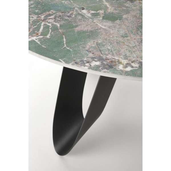 Stół GIOVANI okrągły, blat - zielony marmur, nogi - czarny - Halmar