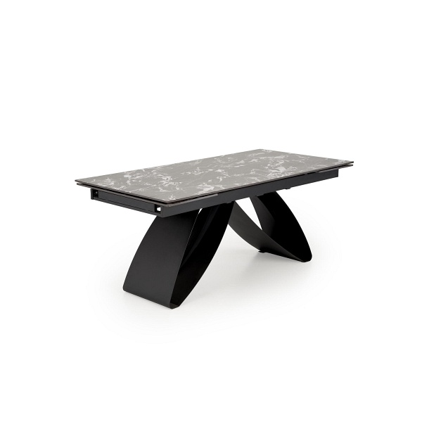 Stół HILARIO rozkładany, blat - czarny marmur, nogi - czarny - Halmar