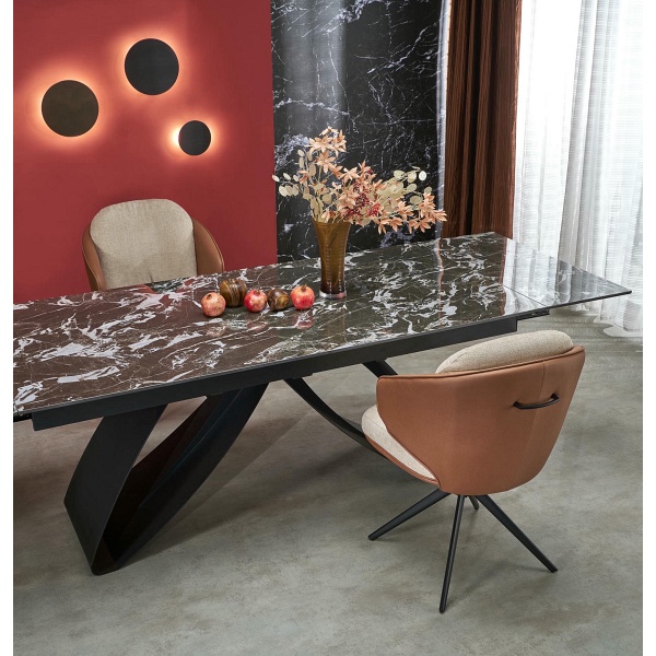 Stół HILARIO rozkładany, blat - czarny marmur, nogi - czarny - Halmar