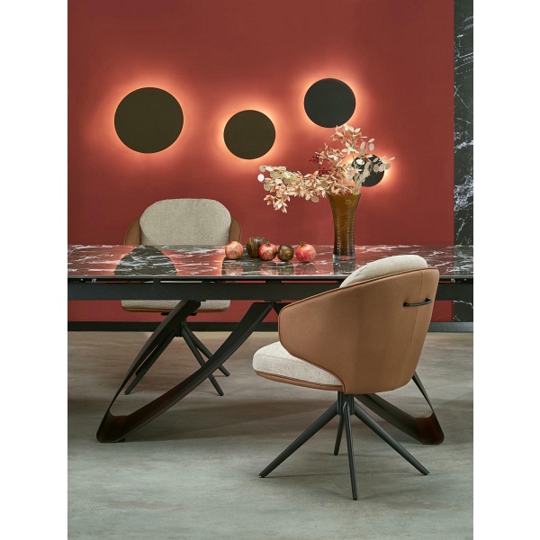 Stół HILARIO rozkładany, blat - czarny marmur, nogi - czarny - Halmar