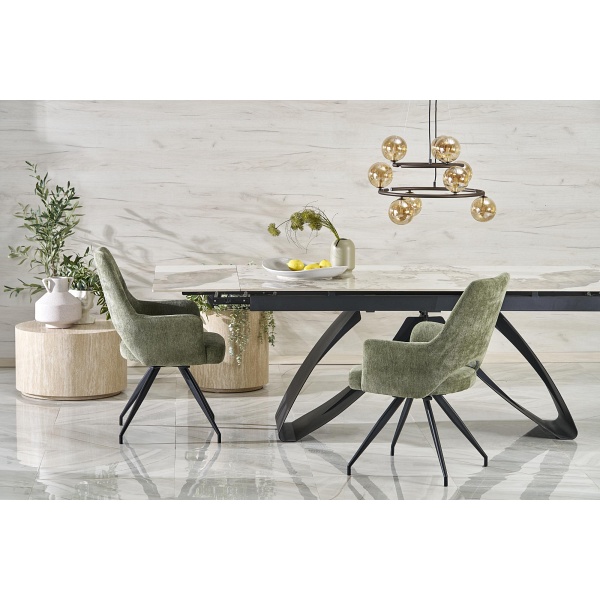 Stół HILARIO rozkładany, blat - biały marmur, nogi - czarny - Halmar