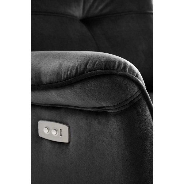 Fotel SEMIR z funkcja elektrycznego rozkładania / gniazdo USB, czarny - Halmar