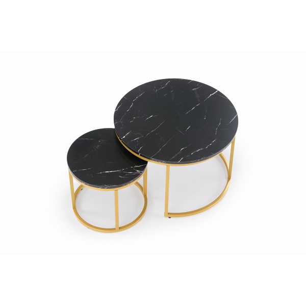 PAOLA zestaw 2 ław, czarny marmur / złoty - Halmar
