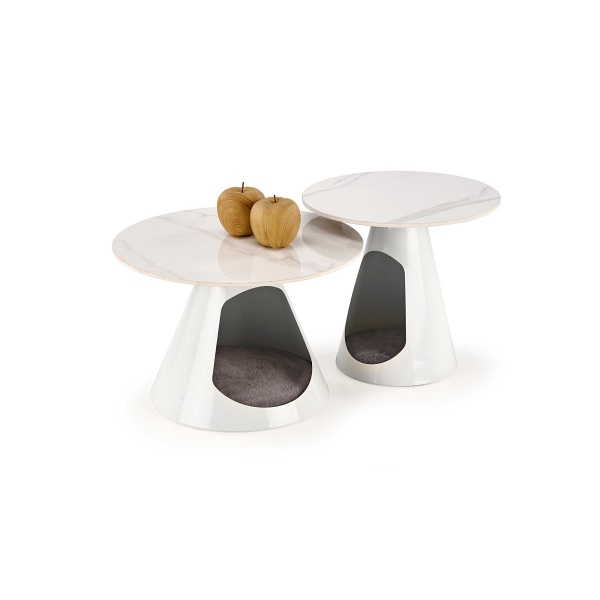 OSARIO zestaw 2 ław biały marmur / biały - Halmar