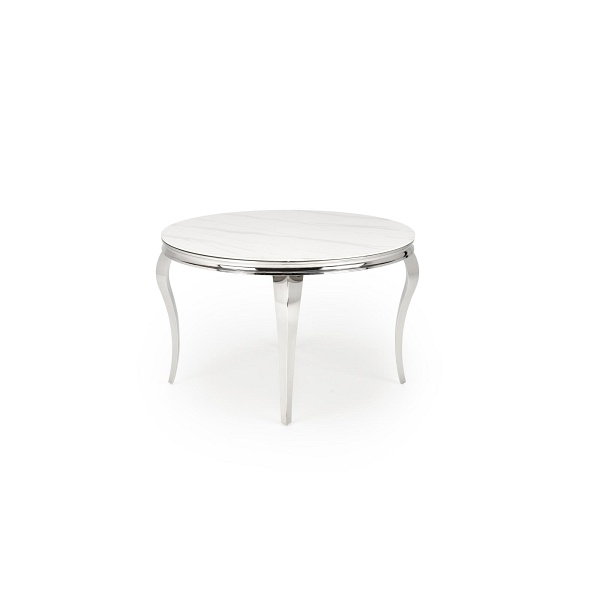 Stół REGINALD okrągły blat - biały marmur, nogi - srebrny - Halmar