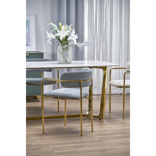 Stół CLEMENTE blat - biały marmur, nogi - złoty - Halmar