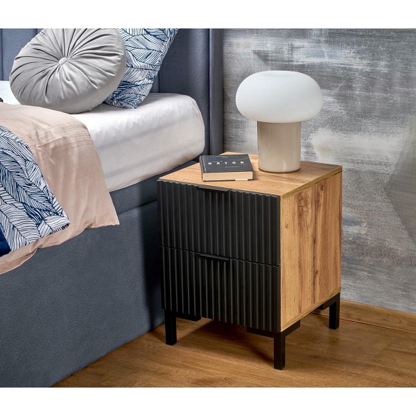 Szafka NELA nocna, dąb craft - czarny - Halmar