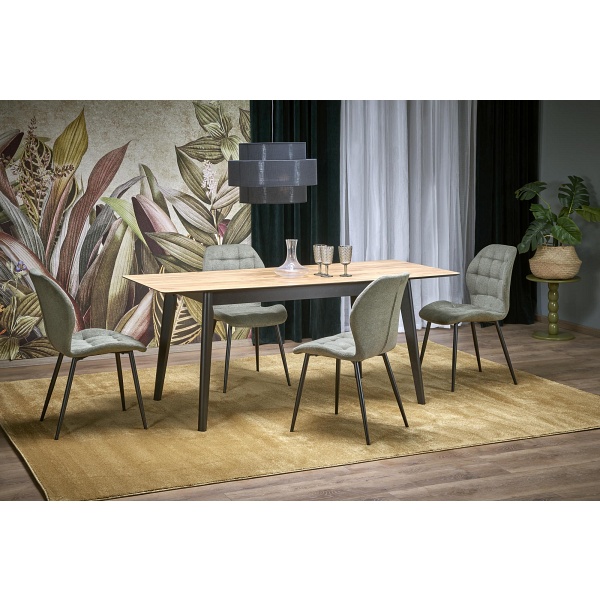 Stół GULIAN rozkładany, blat - dąb wotan, nogi - czarny - Halmar