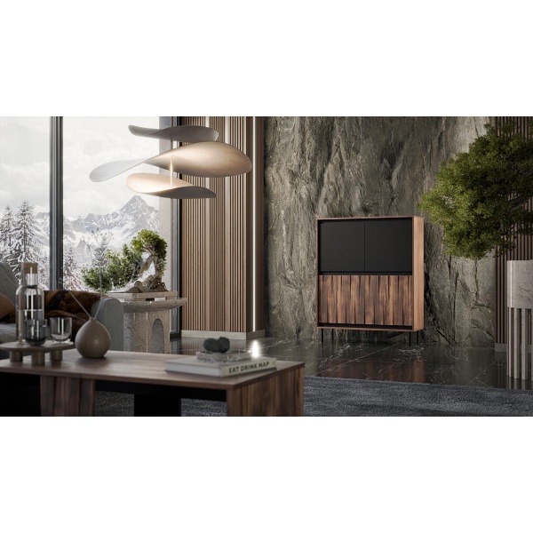 Komoda SWING KM-2 orzechowy/czarny, nogi: czarny - Halmar