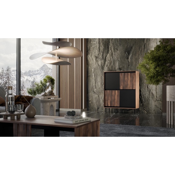 Komoda SWING KM-2 orzechowy/czarny, nogi: czarny - Halmar