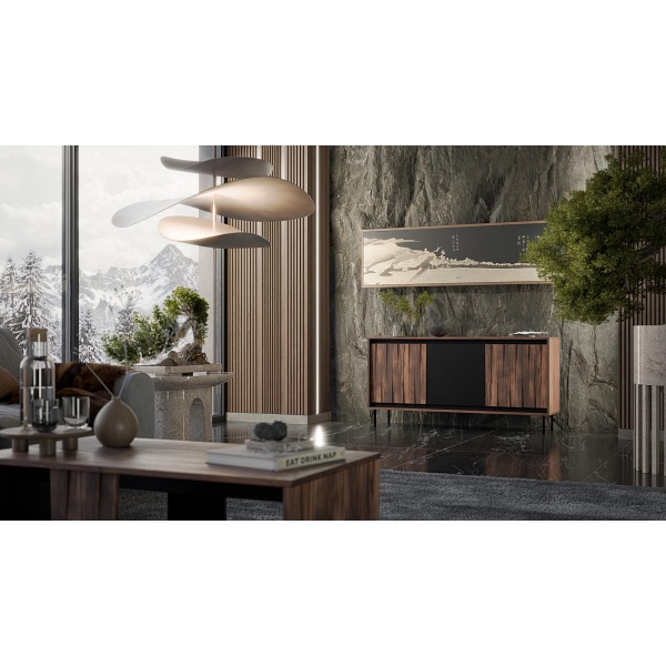 Komoda SWING KM-1 orzechowy/czarny, nogi: czarny - Halmar