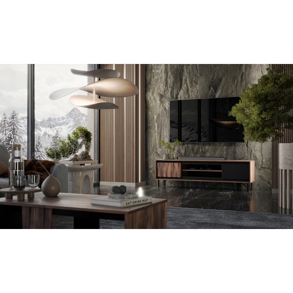 Stolik SWING RTV-1 RTV orzechowy/czarny, nogi: czarny - Halmar