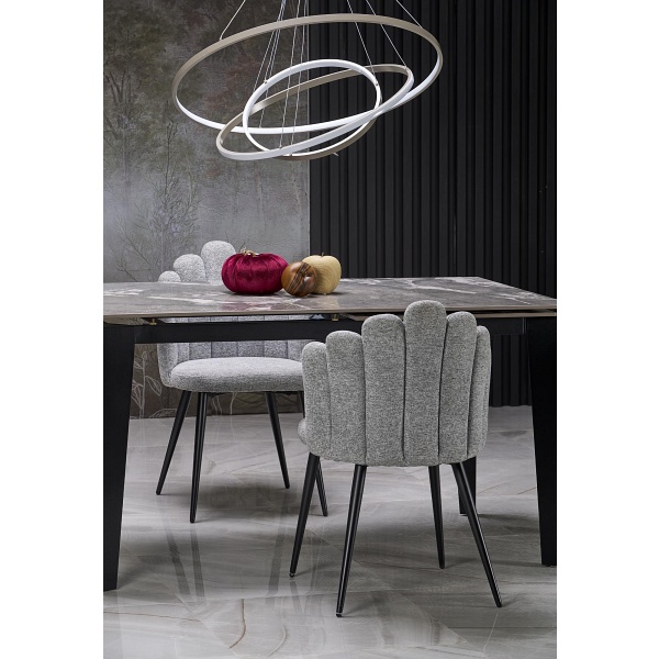 Stół FELIX rozkładany, blat - popielaty marmur, nogi - czarny - Halmar