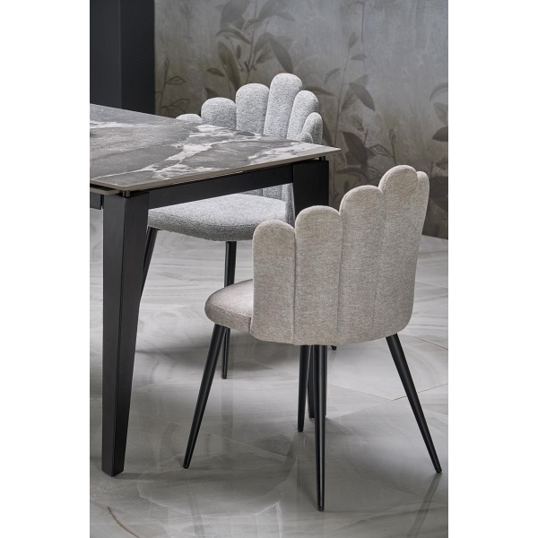 Stół FELIX rozkładany, blat - popielaty marmur, nogi - czarny - Halmar