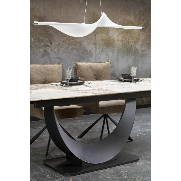 Stół FERNANDO rozkładany, blat - biały marmur, nogi - czarny - Halmar
