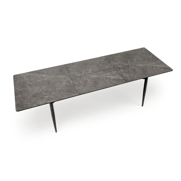 Stół CHARLES rozkładany, blat - popielaty marmur, nogi - czarny - Halmar