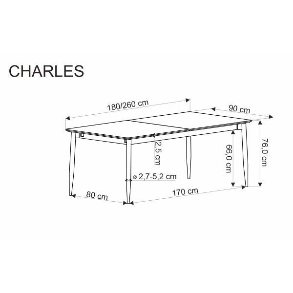 Stół CHARLES rozkładany, blat - popielaty marmur, nogi - czarny - Halmar