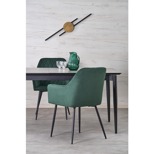 Stół CHARLES rozkładany, blat - popielaty marmur, nogi - czarny - Halmar