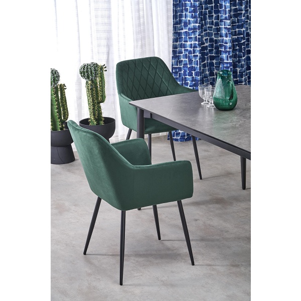 Stół CHARLES rozkładany, blat - popielaty marmur, nogi - czarny - Halmar