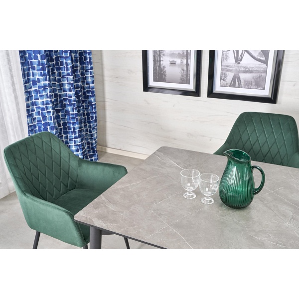 Stół CHARLES rozkładany, blat - popielaty marmur, nogi - czarny - Halmar