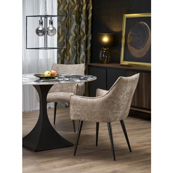 Stół MANUEL okrągły, blat - czarny marmur, noga - czarny - Halmar