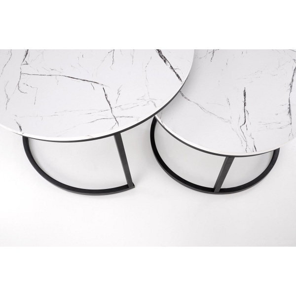 JAVA zestaw 2 ław, biały marmur / czarny - Halmar
