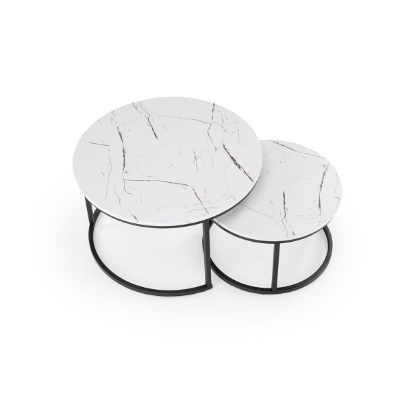 JAVA zestaw 2 ław, biały marmur / czarny - Halmar