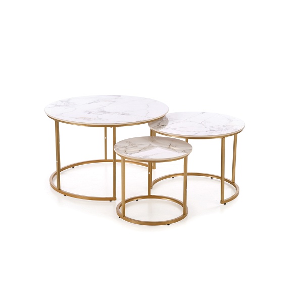 GILDA zestaw 3 ław, biały marmur / złoty - Halmar