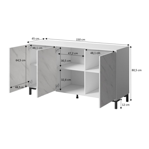 Komoda MARMO KOM150/3D biały - Halmar
