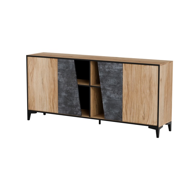 Komoda OVO 4D beton ciemny/ dąb pradawny - Halmar