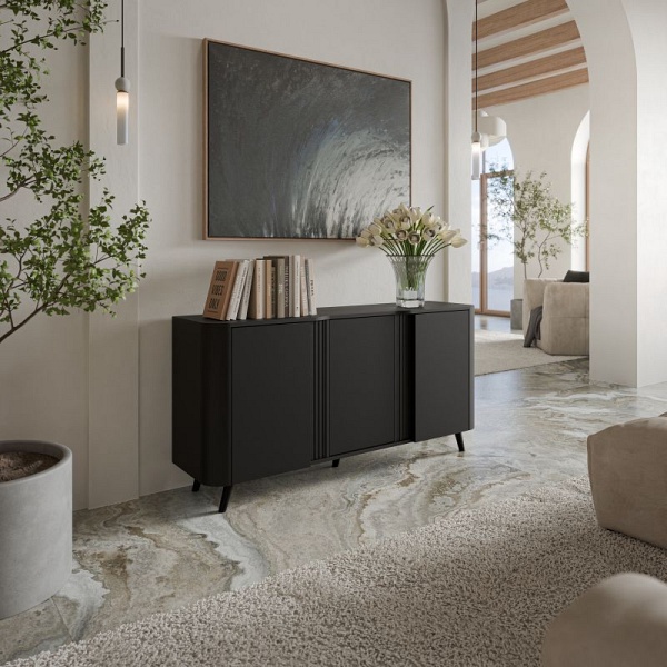 Komoda VOLARE 150 3D czarny mat/ czarny mat - Halmar