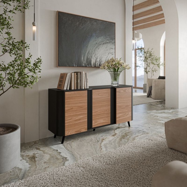 Komoda VOLARE 150 3D czarny mat/ orzech - Halmar