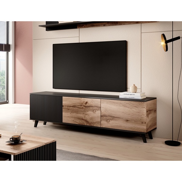 Stolik RANDOM RTV-2 RTV 180 cm dąb wotan/czarny - Halmar