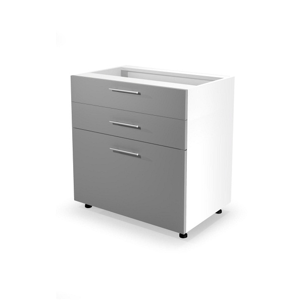 Szafka VENTO D3S-80/82 dolna z szufladami, mechanizm Hettich front: jasny popiel - Halmar