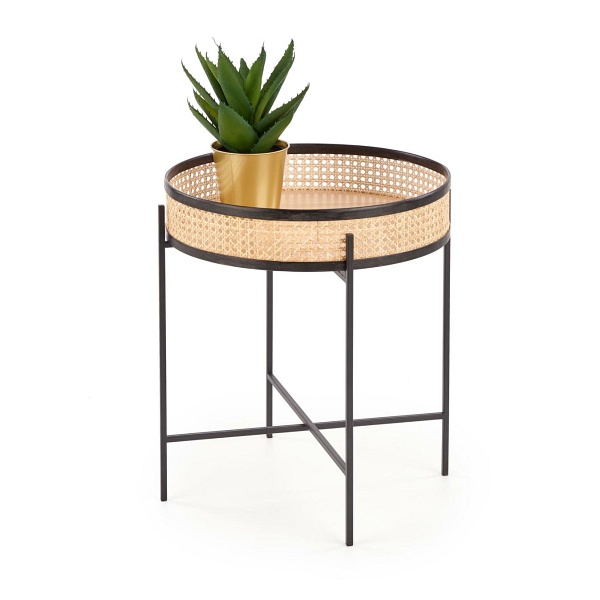 Ława LANIPA czarny / rattan naturalny - Halmar