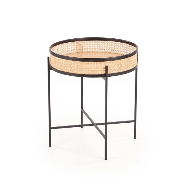 Ława LANIPA czarny / rattan naturalny - Halmar