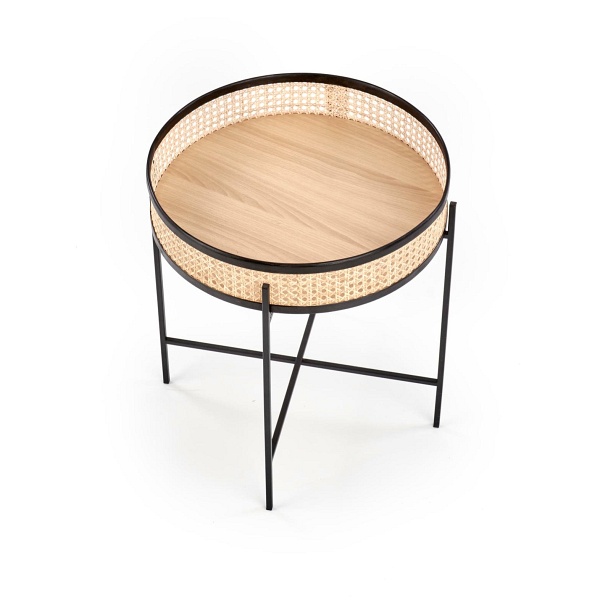 Ława LANIPA czarny / rattan naturalny - Halmar