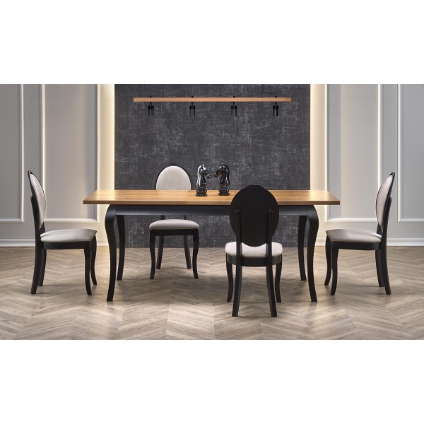 Stół WINDSOR rozkładany 160-240x90x76 cm kolor ciemny dąb/czarny - Halmar