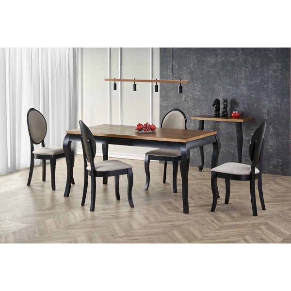 Stół WINDSOR rozkładany 160-240x90x76 cm kolor ciemny dąb/czarny - Halmar