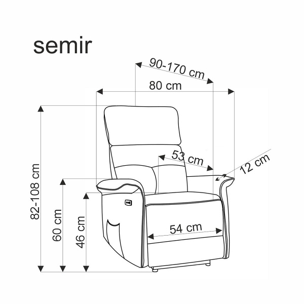 Fotel SEMIR z funkcja elektrycznego rozkładania / gniazdo USB, popielaty - Halmar