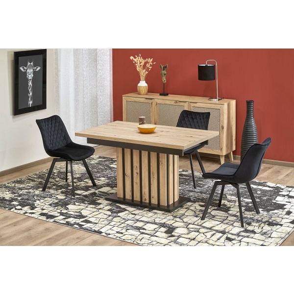 Stół LAMELLO rozkładany 130-180/80 cm dąb artisan/czarny - Halmar