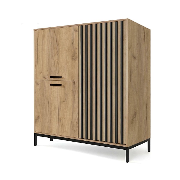 Komoda LAMINO KM-2 dąb craft/czarny, nogi: czarny - Halmar