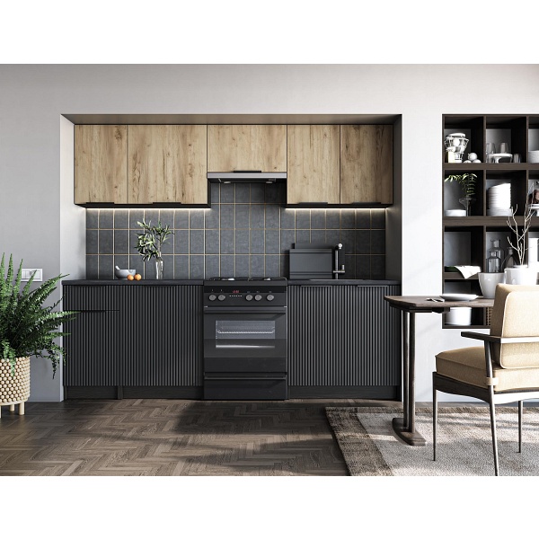 Kuchnia EMMA 240 zestaw korpus: dark carbon wood, front: dąb artisan / czarny - Halmar