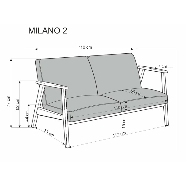 Sofa MILANO 2S - niebieski tap. Castel 74 - Halmar