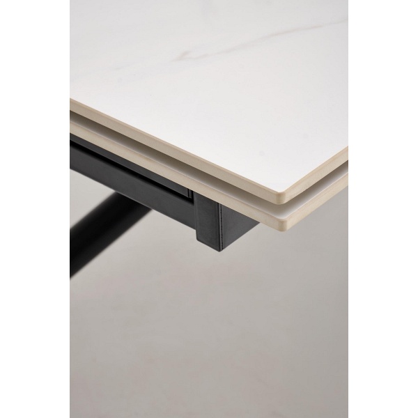 Stół VITORINO rozkładany, blat - biały marmur, nogi - czarny - Halmar