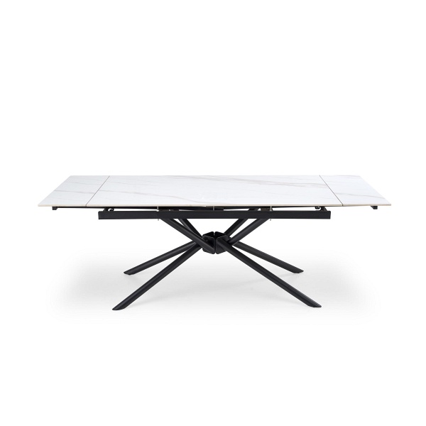 Stół VITORINO rozkładany, blat - biały marmur, nogi - czarny - Halmar