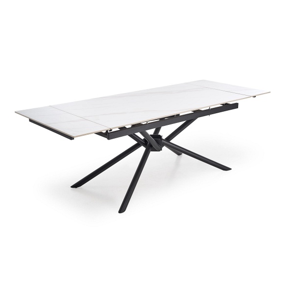 Stół VITORINO rozkładany, blat - biały marmur, nogi - czarny - Halmar