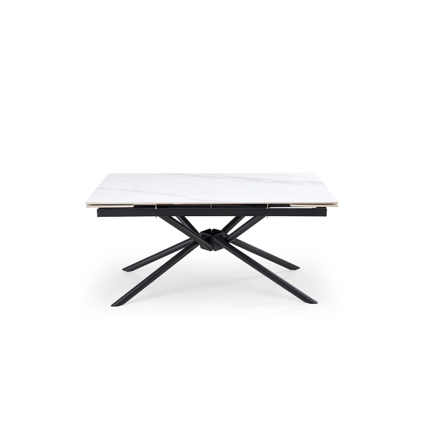 Stół VITORINO rozkładany, blat - biały marmur, nogi - czarny - Halmar
